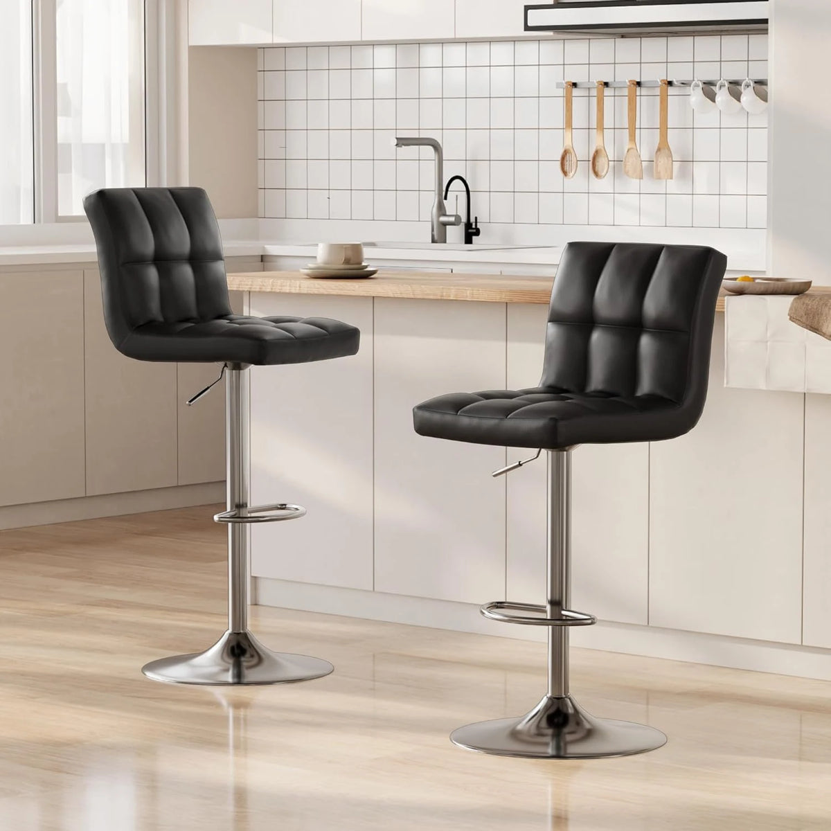 Kensington Swivel Bar Stools Set of 2, PU Leather