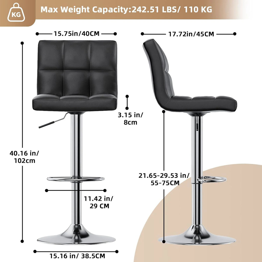 Kensington Swivel Bar Stools Set of 2, PU Leather