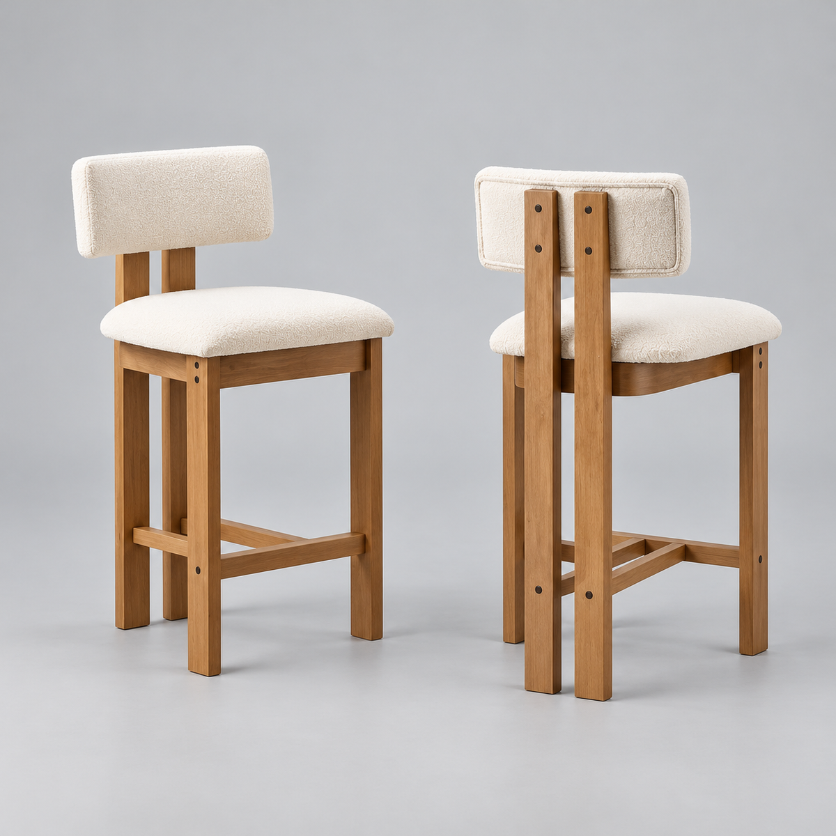 Dulwich Linen Bar Stools Set of 2, Wooden Legs, Mid-Century Style