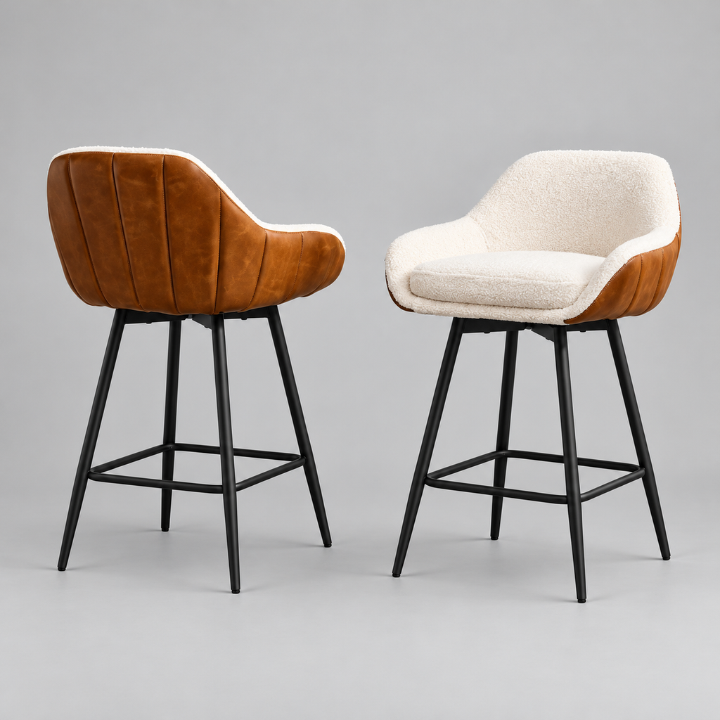 Clapham Teddy Velvet Swivel Bar Stools Set of 2, Armrests, Metal Base