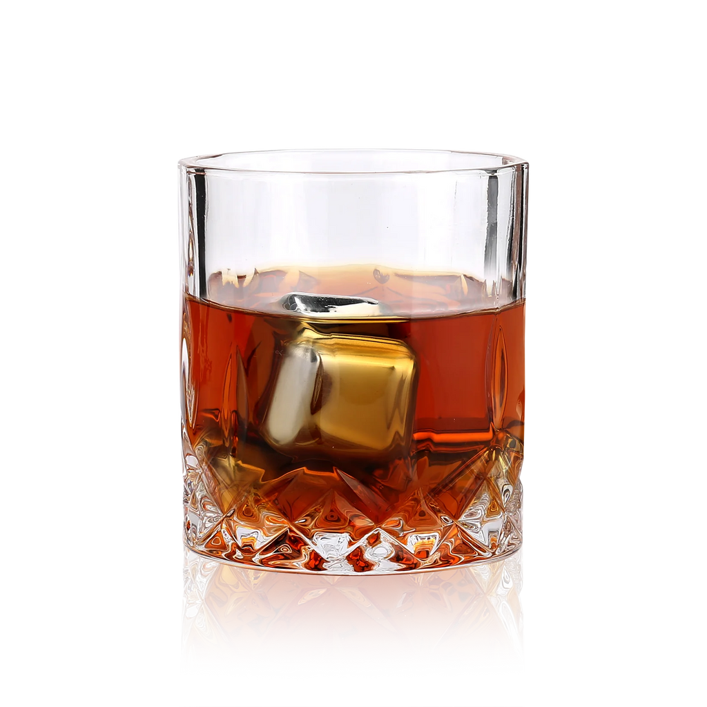 Stainless Steel Whisky Ice Cubes and Glasses Set, Wooden Box