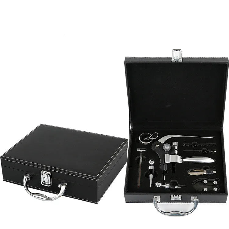 Wine Corkscrew Set, Wooden Leather Box