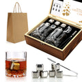 Stainless Steel Whisky Ice Cubes and Glasses Set, Wooden Box