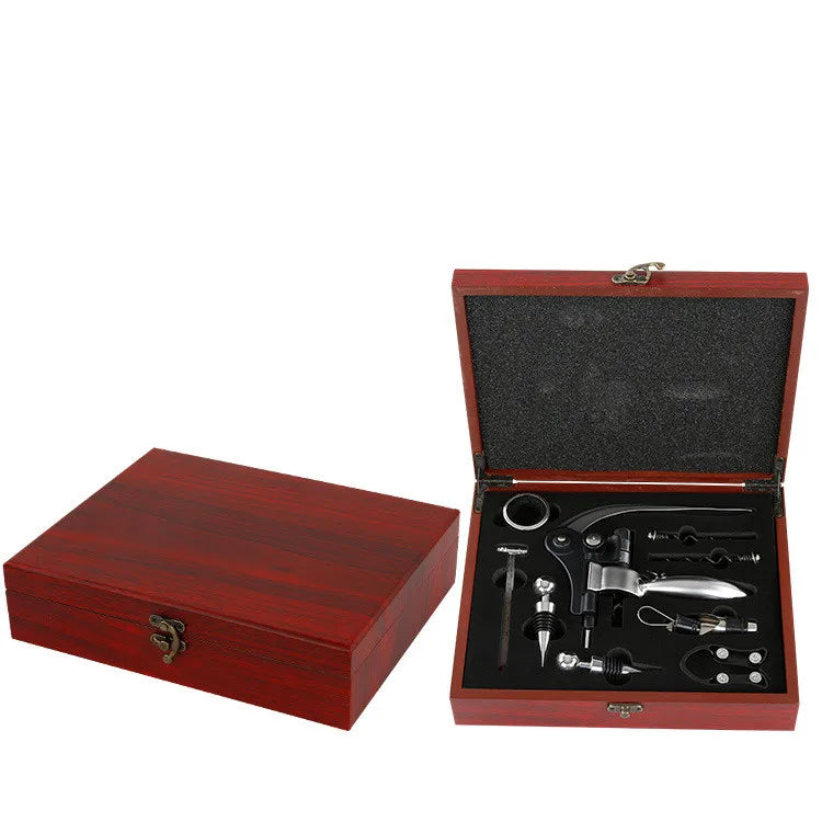 Wine Corkscrew Set, Wooden Leather Box