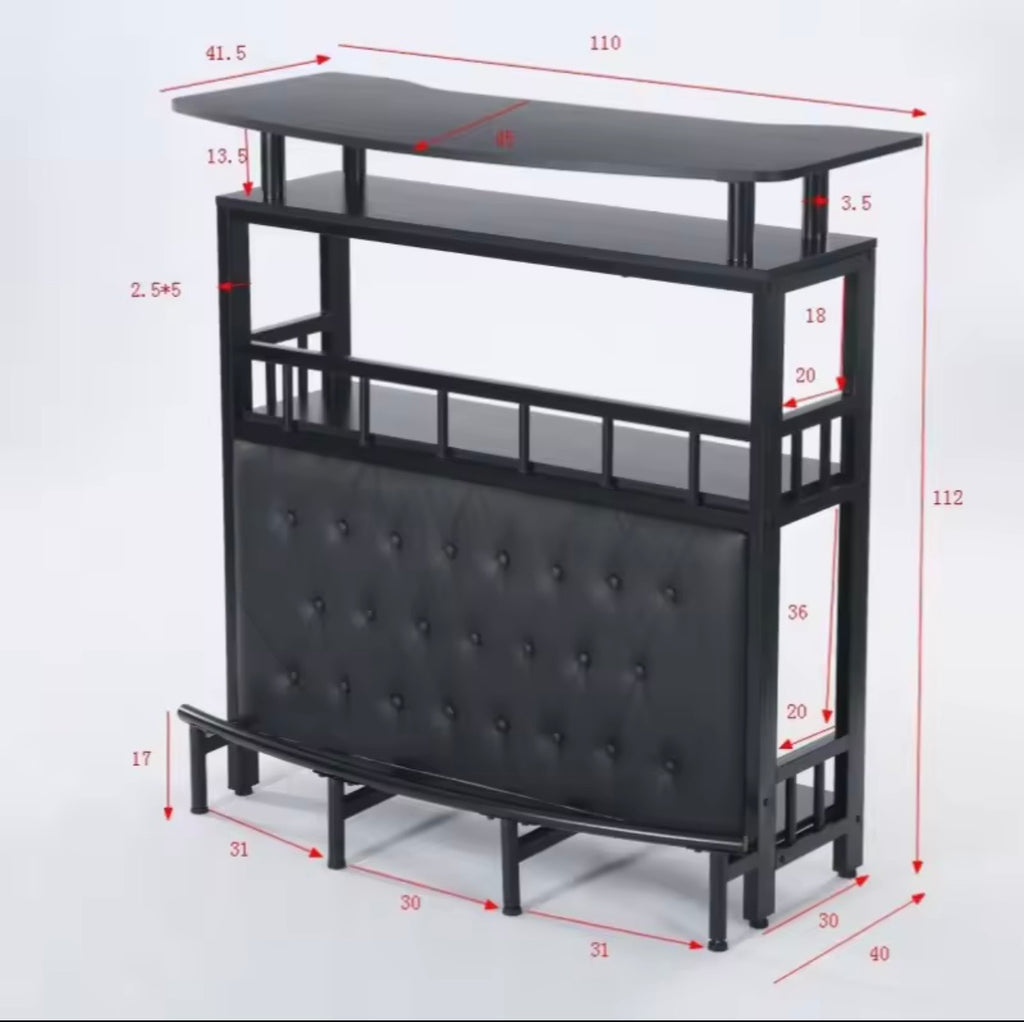 Holborn Drinks Cabinet, 3-Tier Liquor Bar Counter, Black