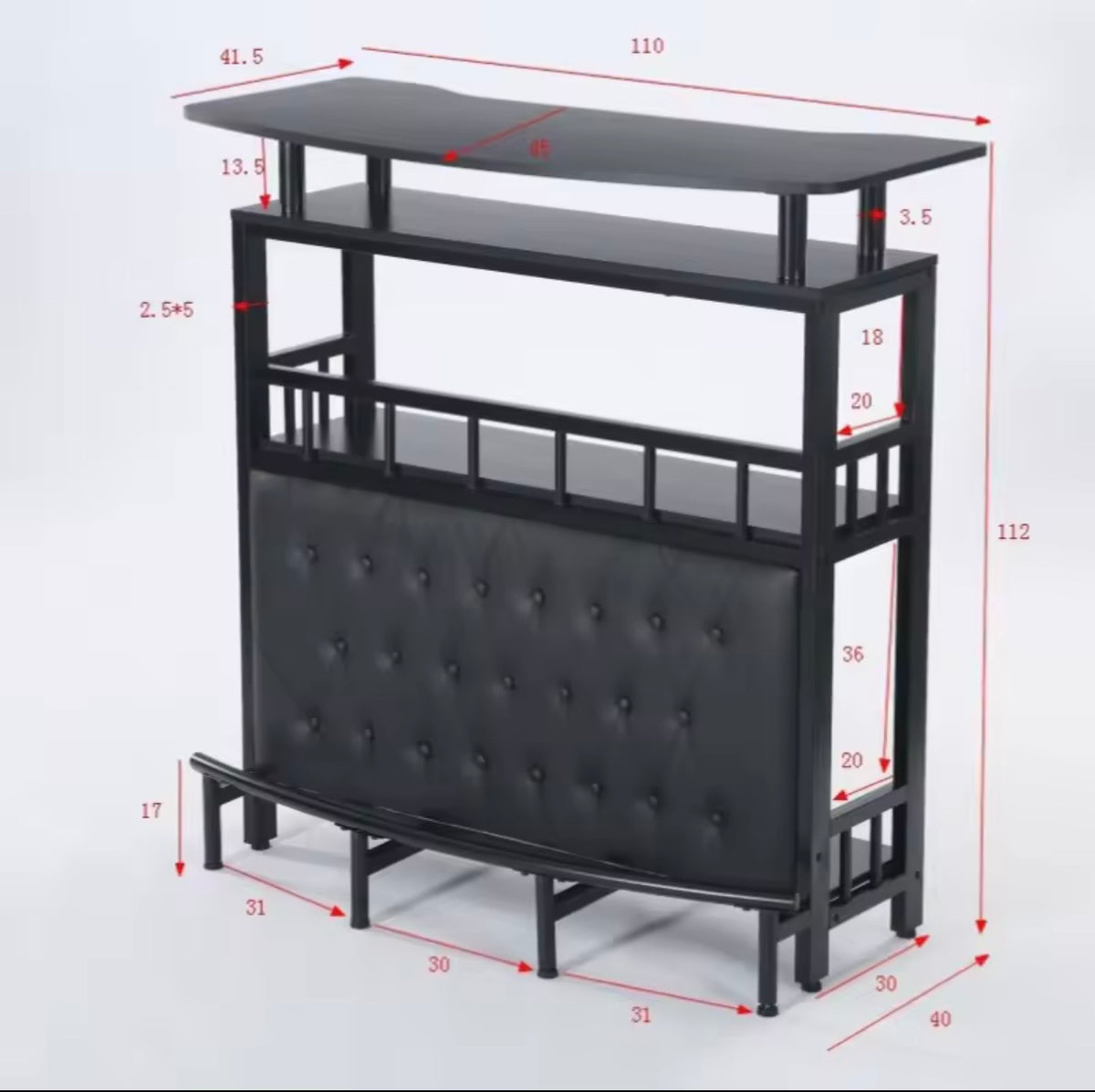 Holborn Drinks Cabinet, 3-Tier Liquor Bar Counter, Black