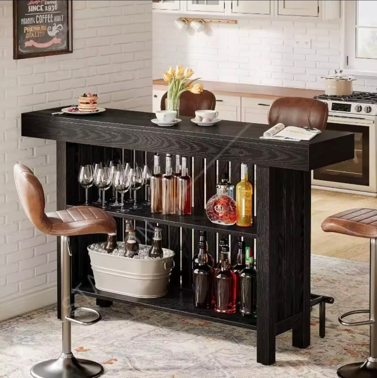 Drinks Cabinet with Footrest, 2-Tier