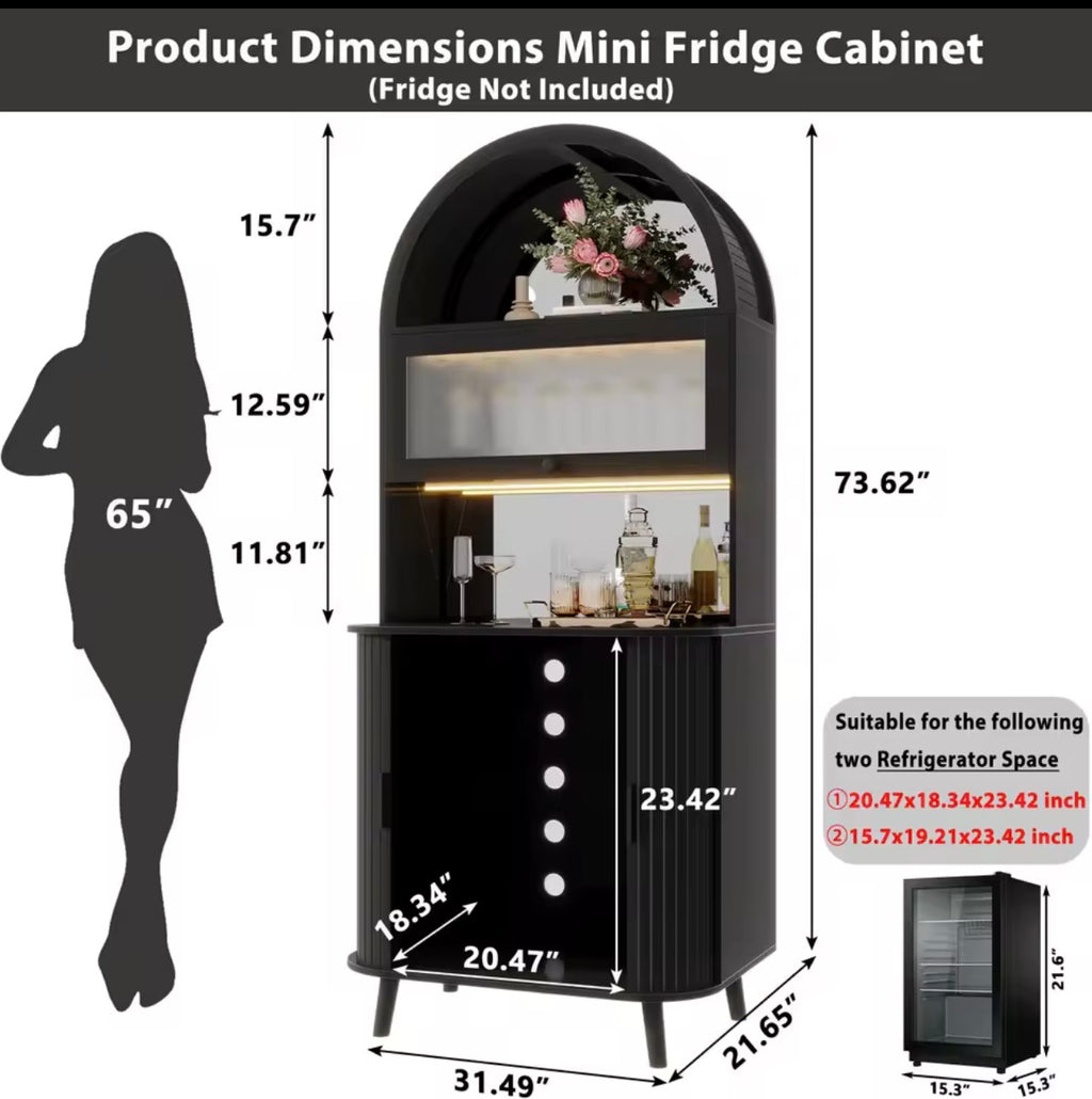 Arched Wooden Drinks Cabinet, Wine Storage, LED Lighting