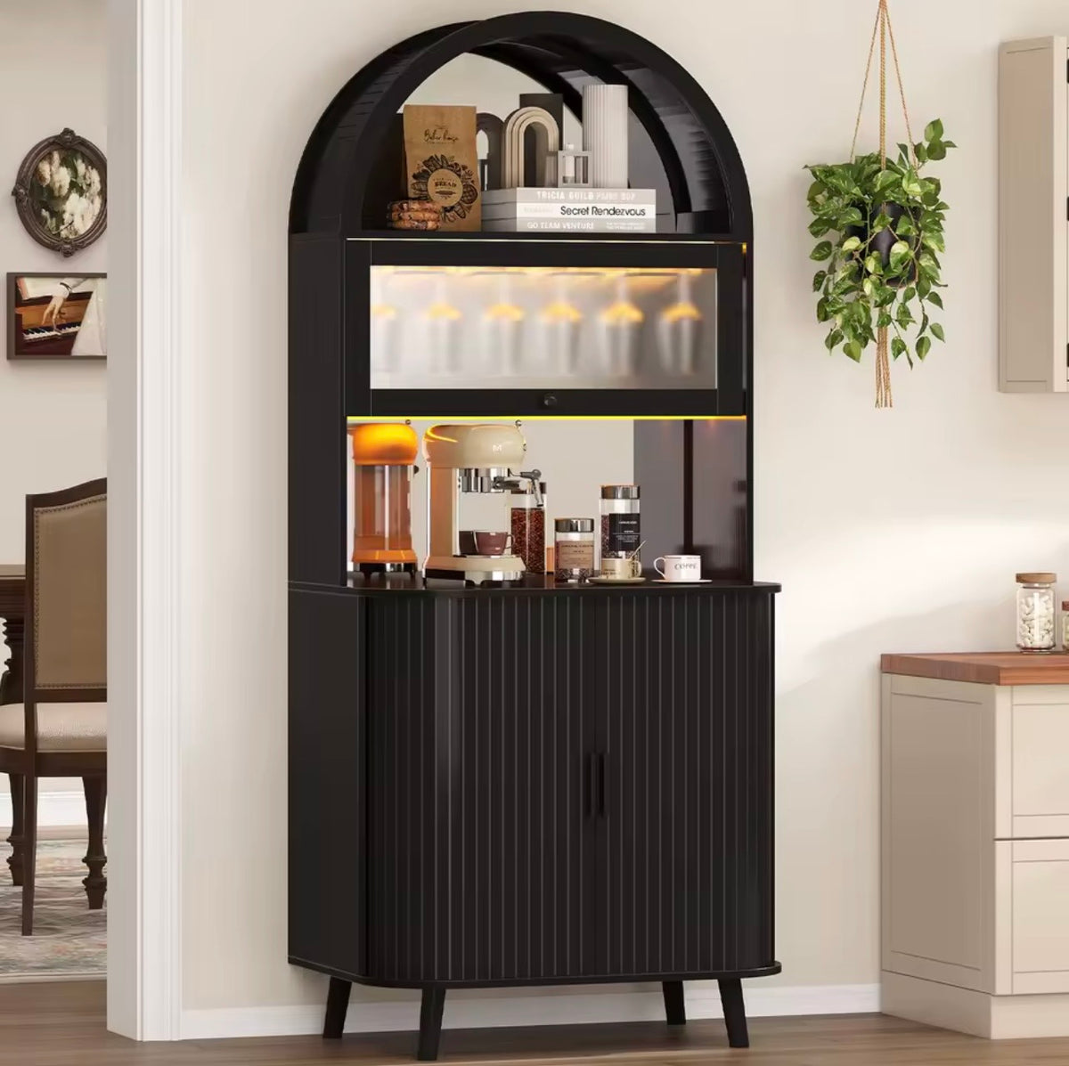 Arched Wooden Drinks Cabinet, Wine Storage, LED Lighting