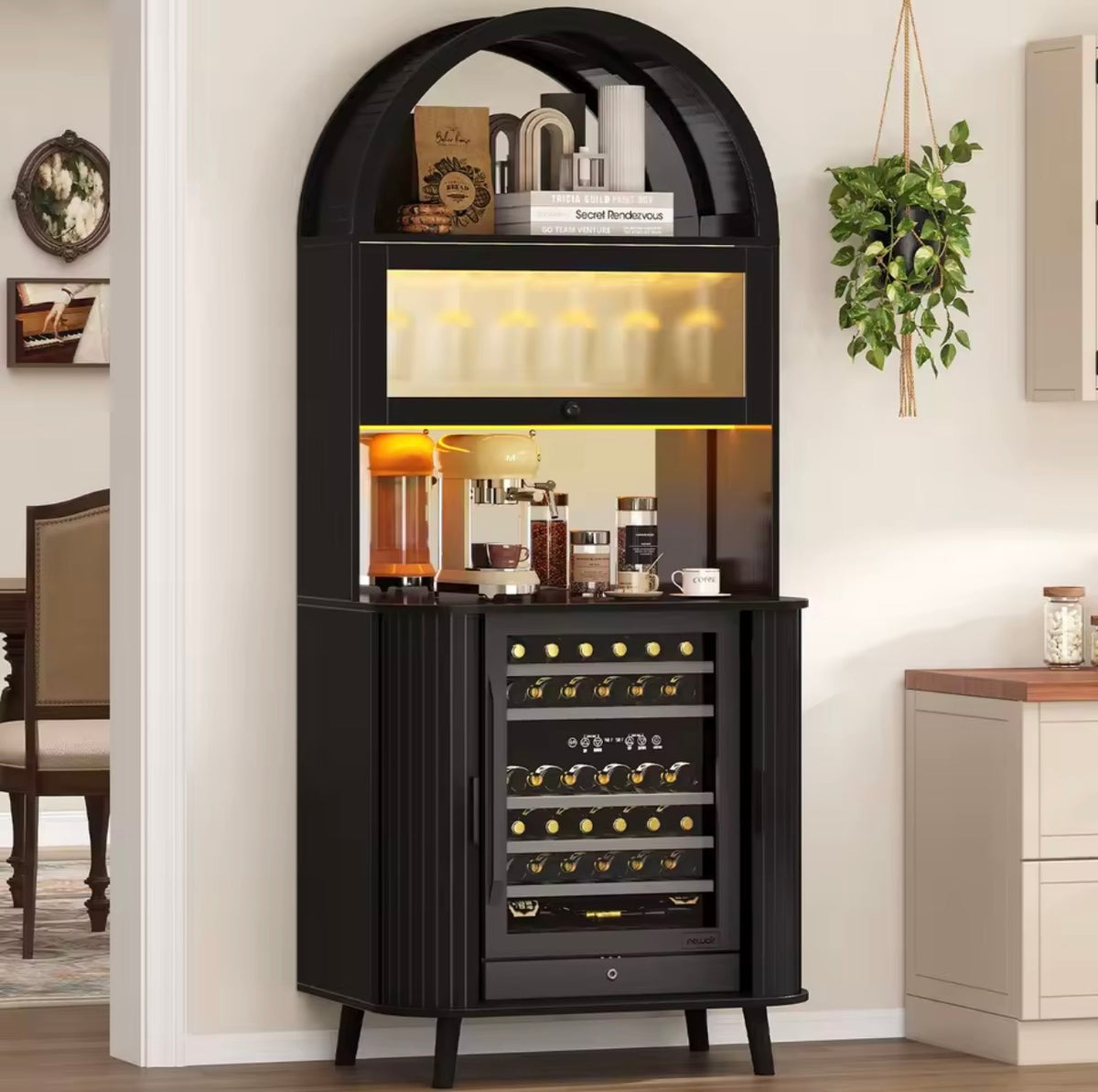 Arched Wooden Drinks Cabinet, Wine Storage, LED Lighting