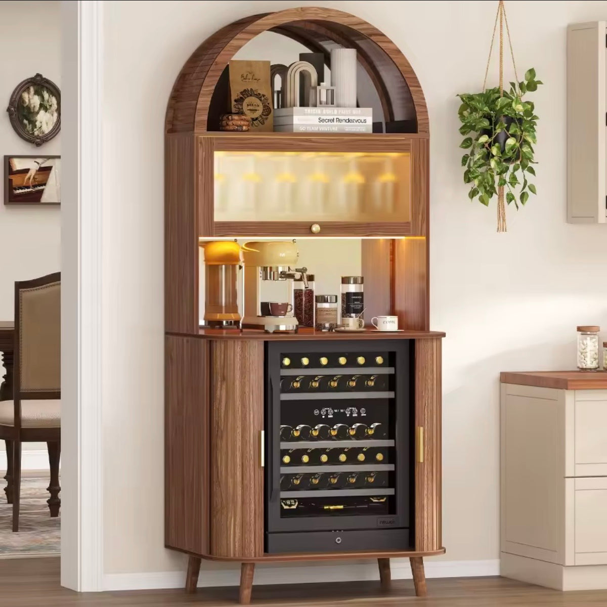 Arched Wooden Drinks Cabinet, Wine Storage, LED Lighting
