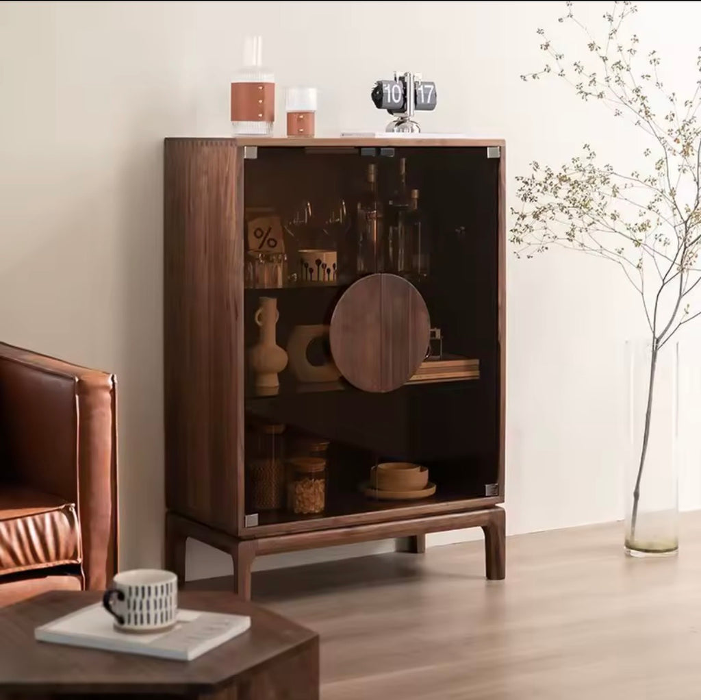 Modern Black Walnut Drinks Cabinet, Wine Storage, Double Door