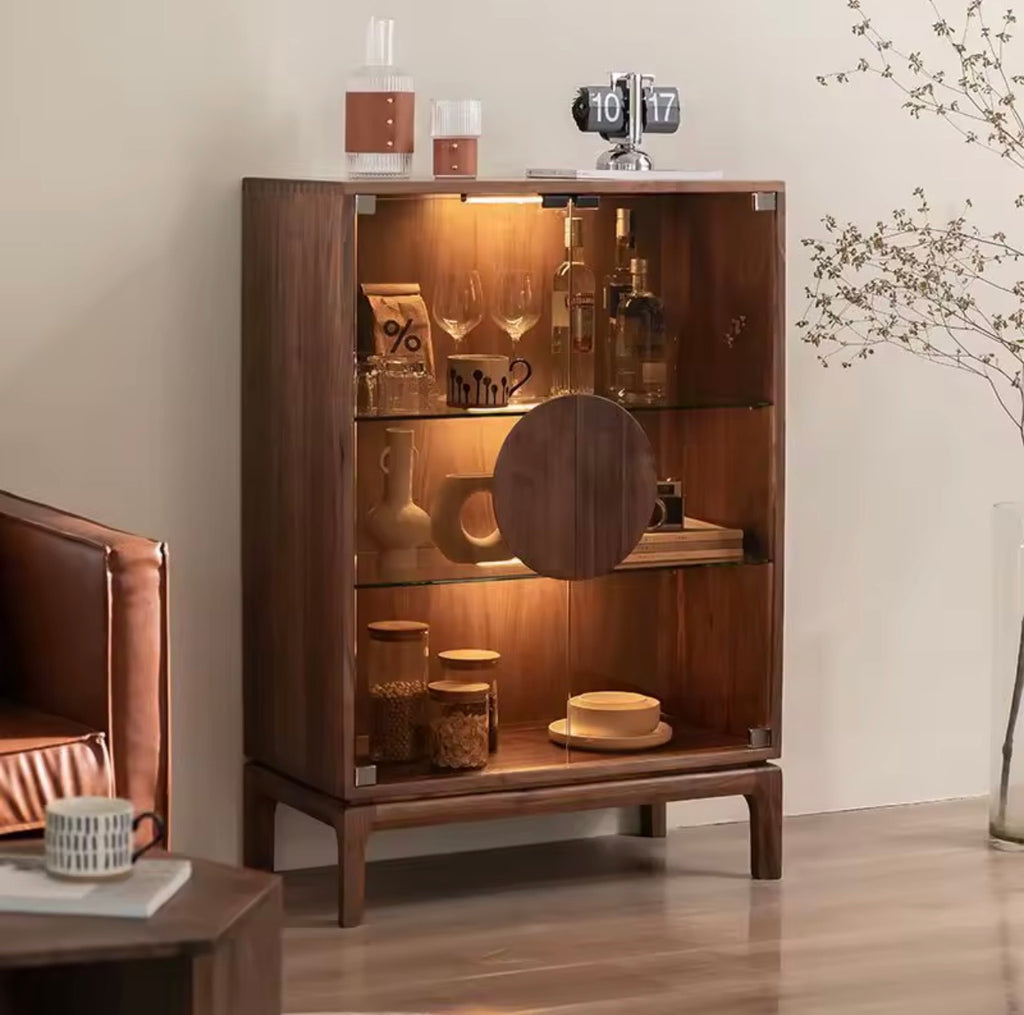 Modern Black Walnut Drinks Cabinet, Wine Storage, Double Door