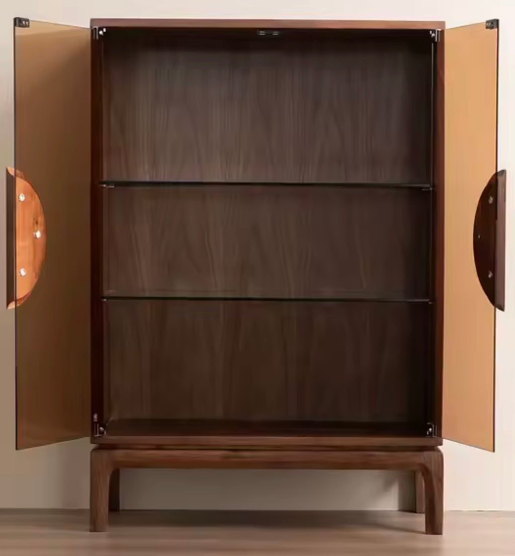 Modern Black Walnut Drinks Cabinet, Wine Storage, Double Door