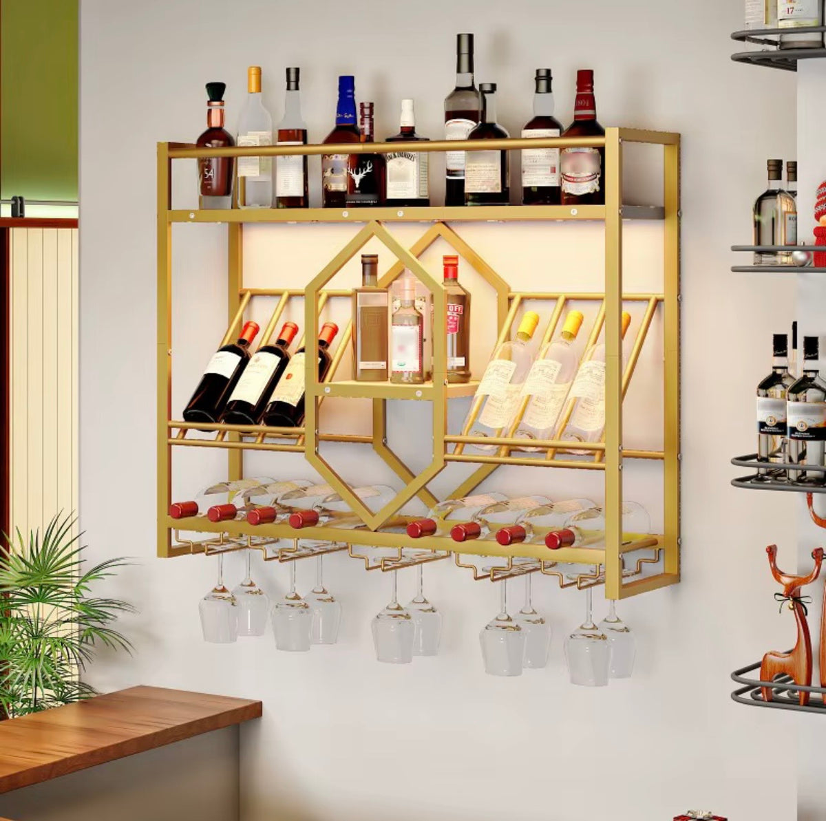 Wrought Iron Wine Rack, Wall-Mounted Display