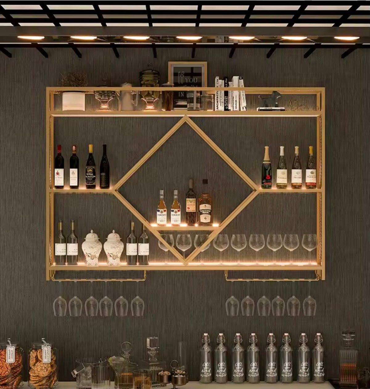 Metal Wall Bar Shelf with Wine Rack