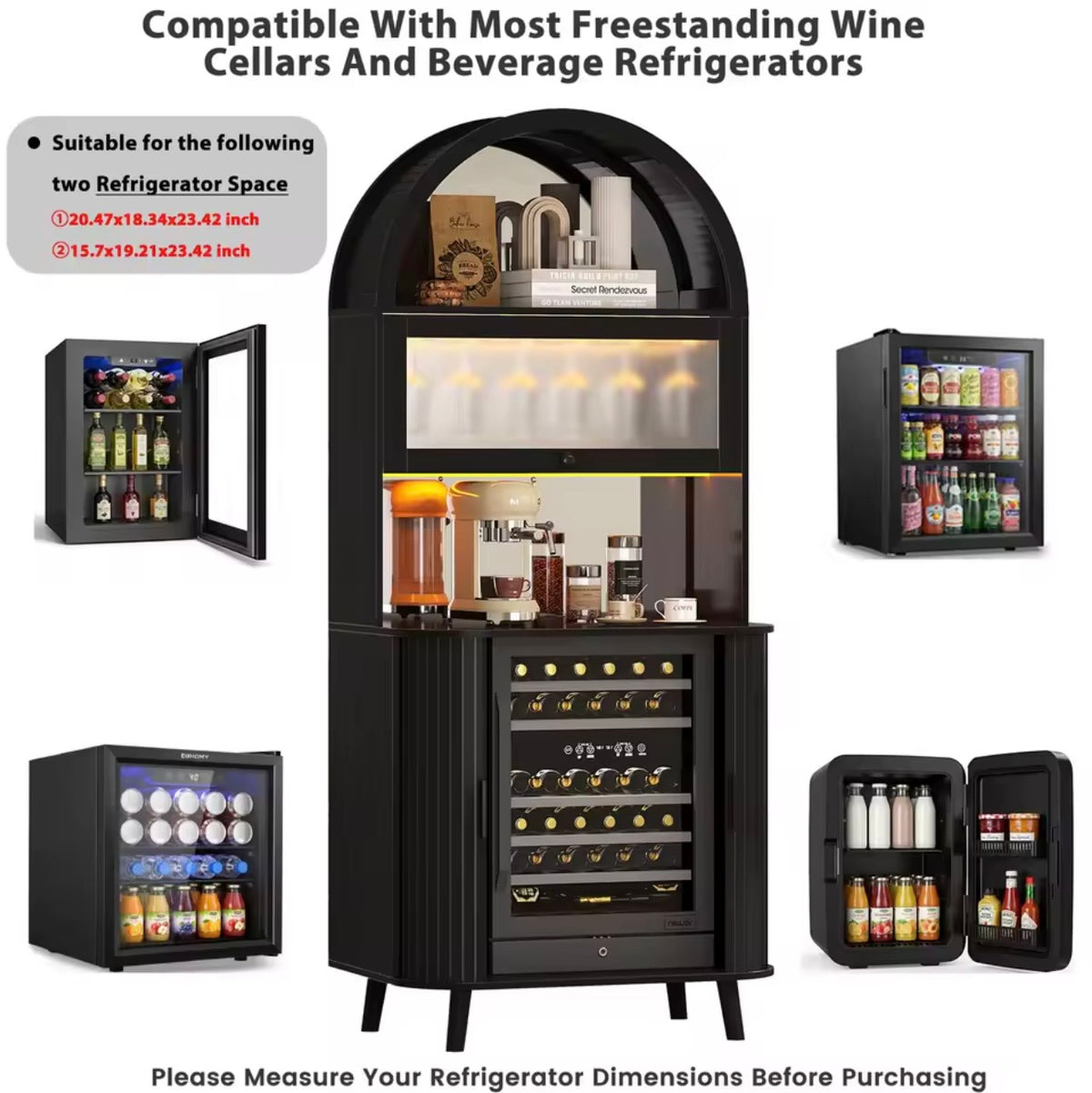 Arched Wooden Drinks Cabinet, Wine Storage, LED Lighting
