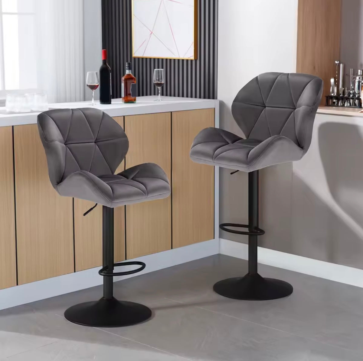 Mayfair Velvet Bar Stools Set of 2, Metal Frame, Blue