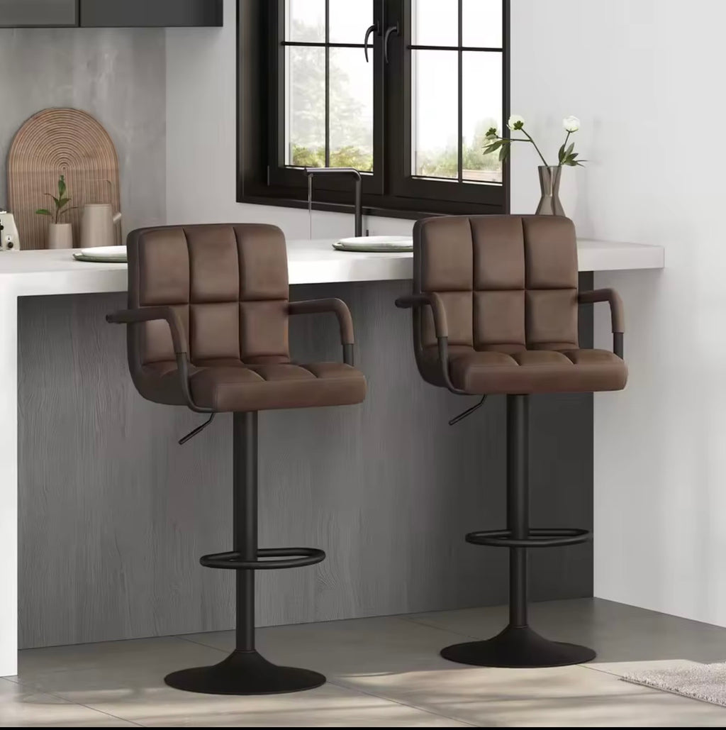 Leeds Swivel Bar Stools Set of 2, Metal Frame, Armrest