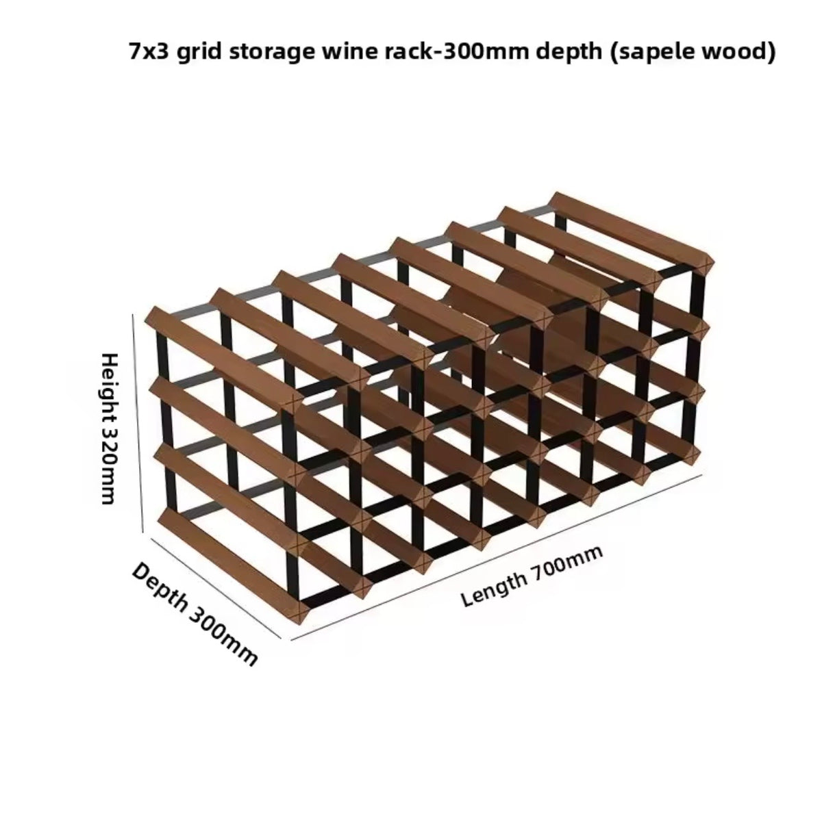 Wood & Metal Wine Rack, 7, 14 or 21 Bottles
