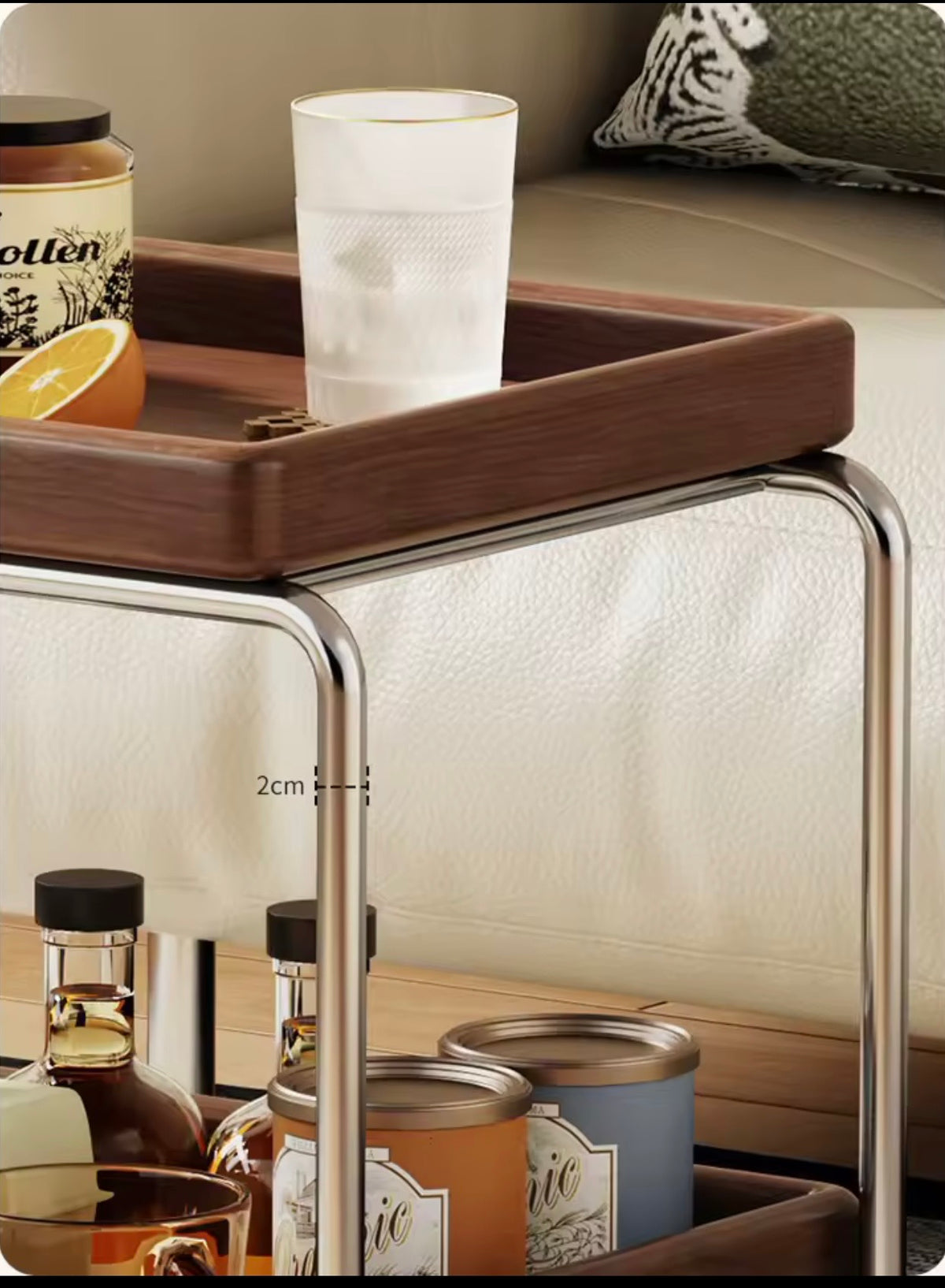 Walnut & Chrome Drinks Trolley with Bottle Storage