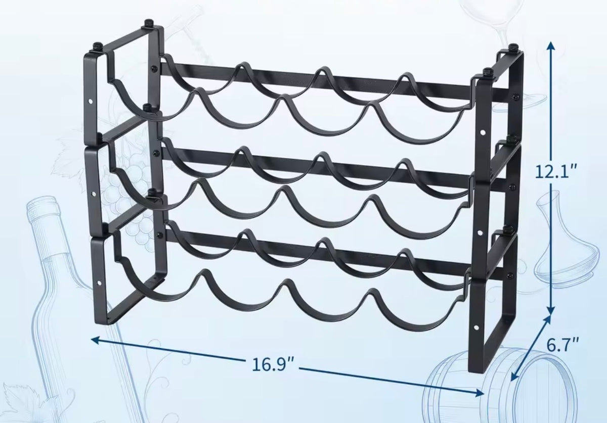 Wave-Shaped Metal Wine Rack, 8 or 12 Bottles