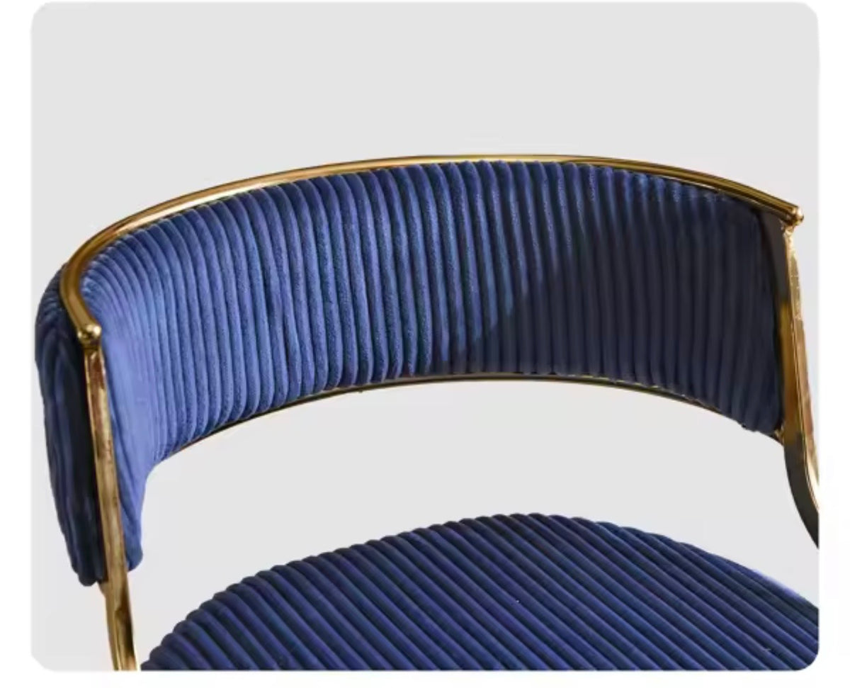 Corduroy Swivel Bar Stools Set of 2, Gold Base, Blue