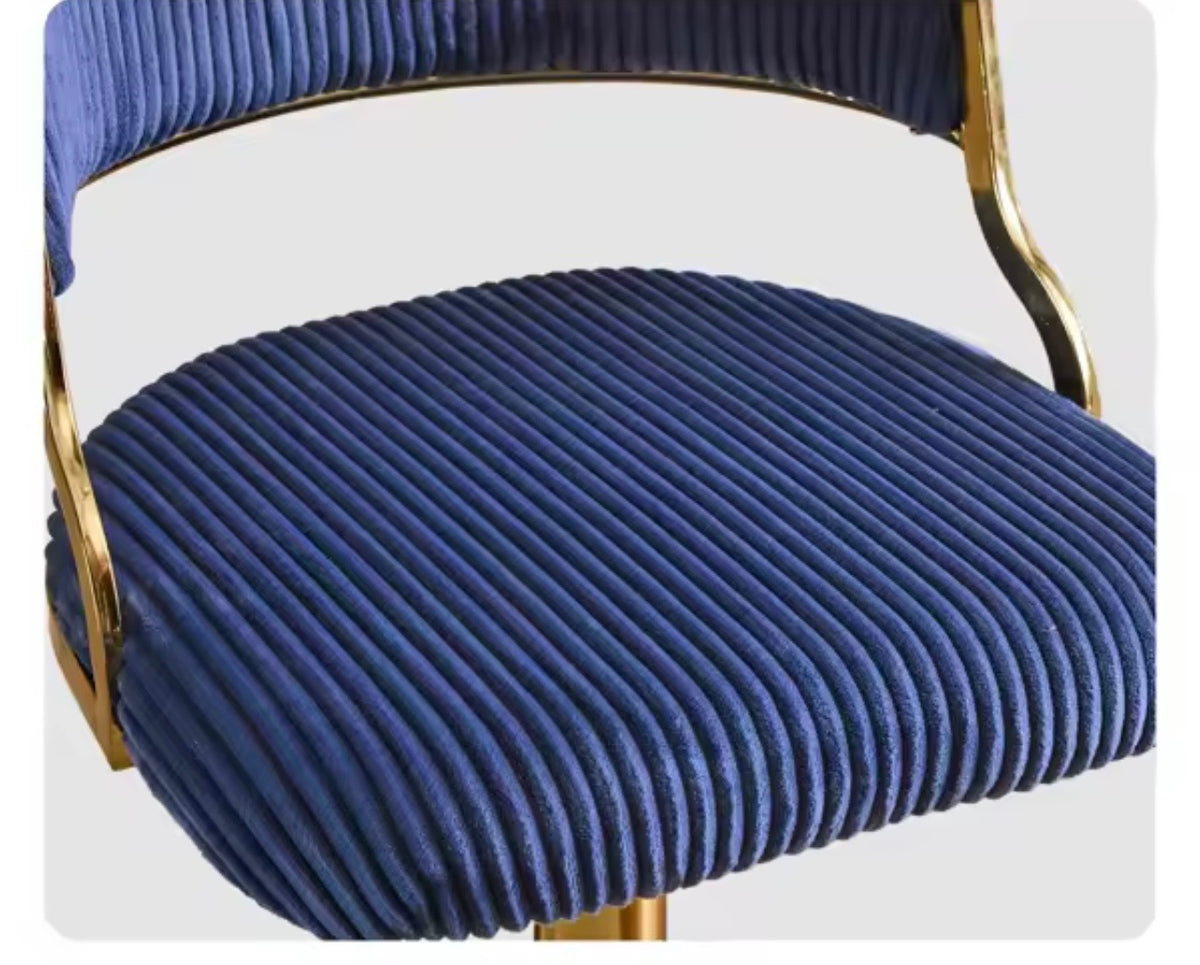 Corduroy Swivel Bar Stools Set of 2, Gold Base, Blue