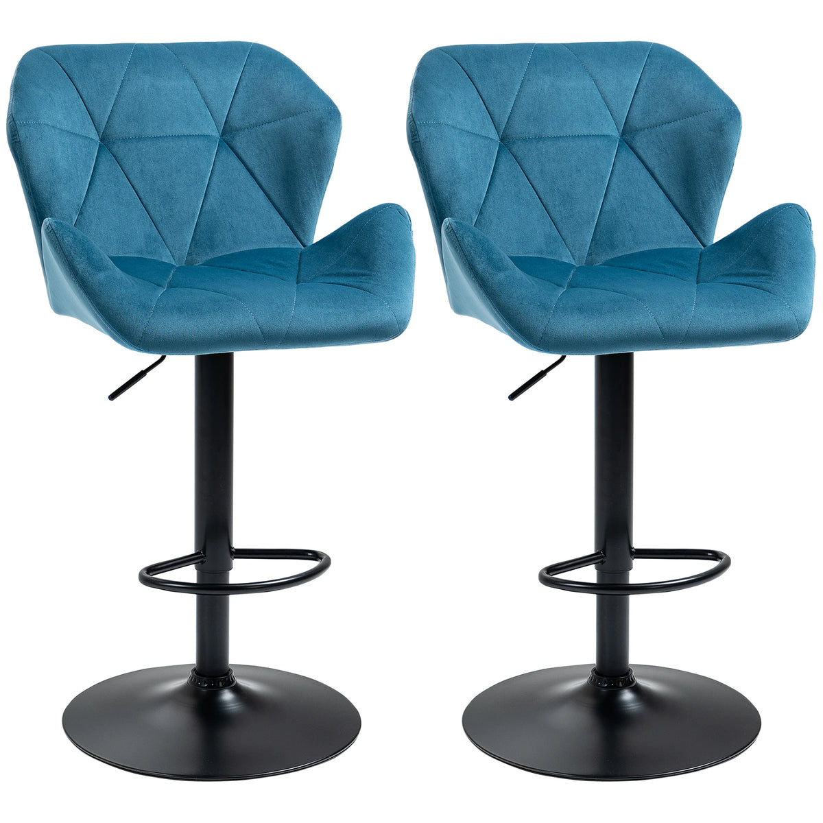 Mayfair Velvet Bar Stools Set of 2, Metal Frame, Blue
