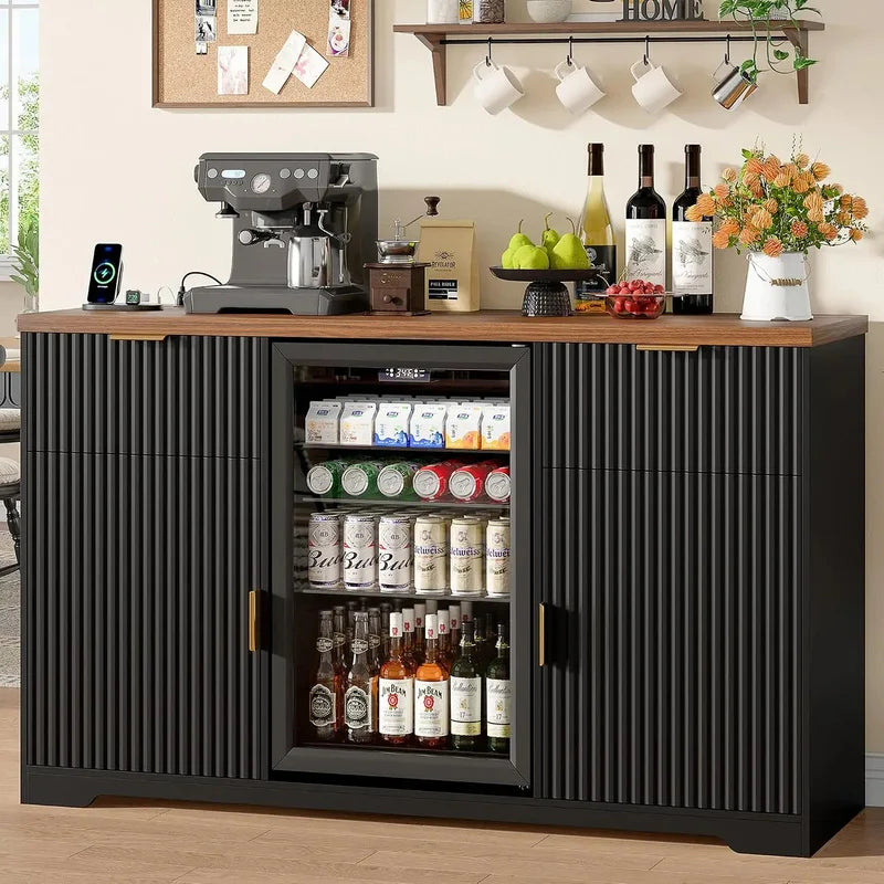 Fluted Drinks Cabinet, Coffee Bar with Fridge Space