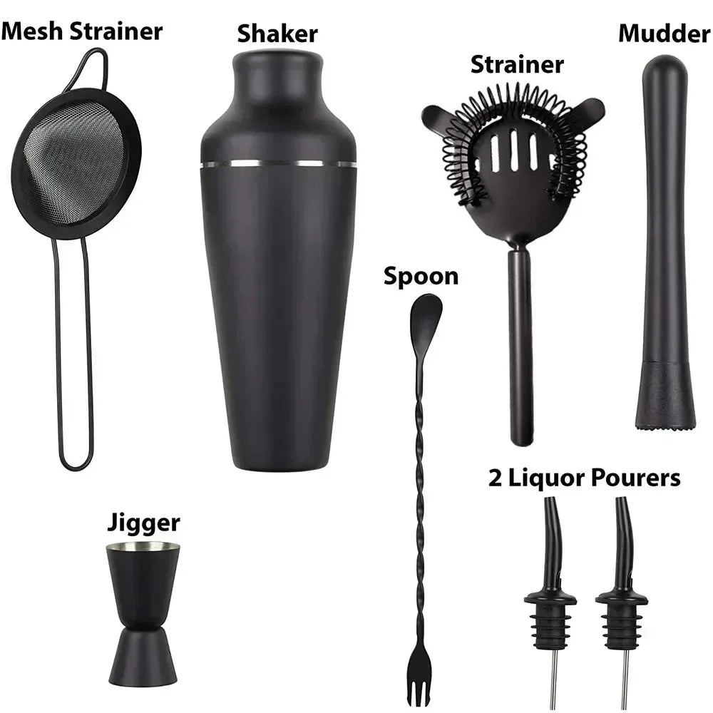 8-Piece Matte Black Cocktail Shaker Set