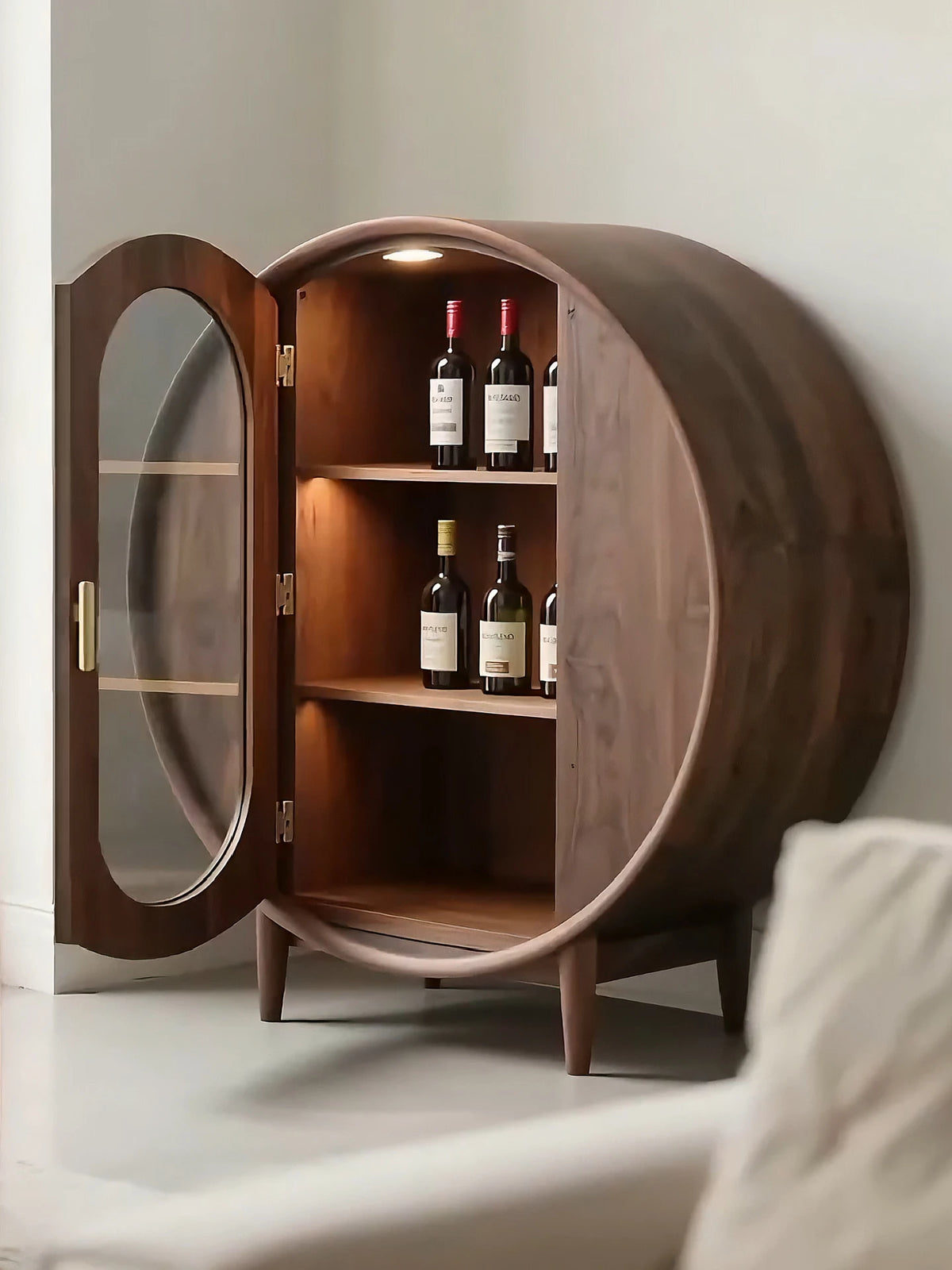 Barrel Round Drinks Cabinet, Wine Display, Solid Wood