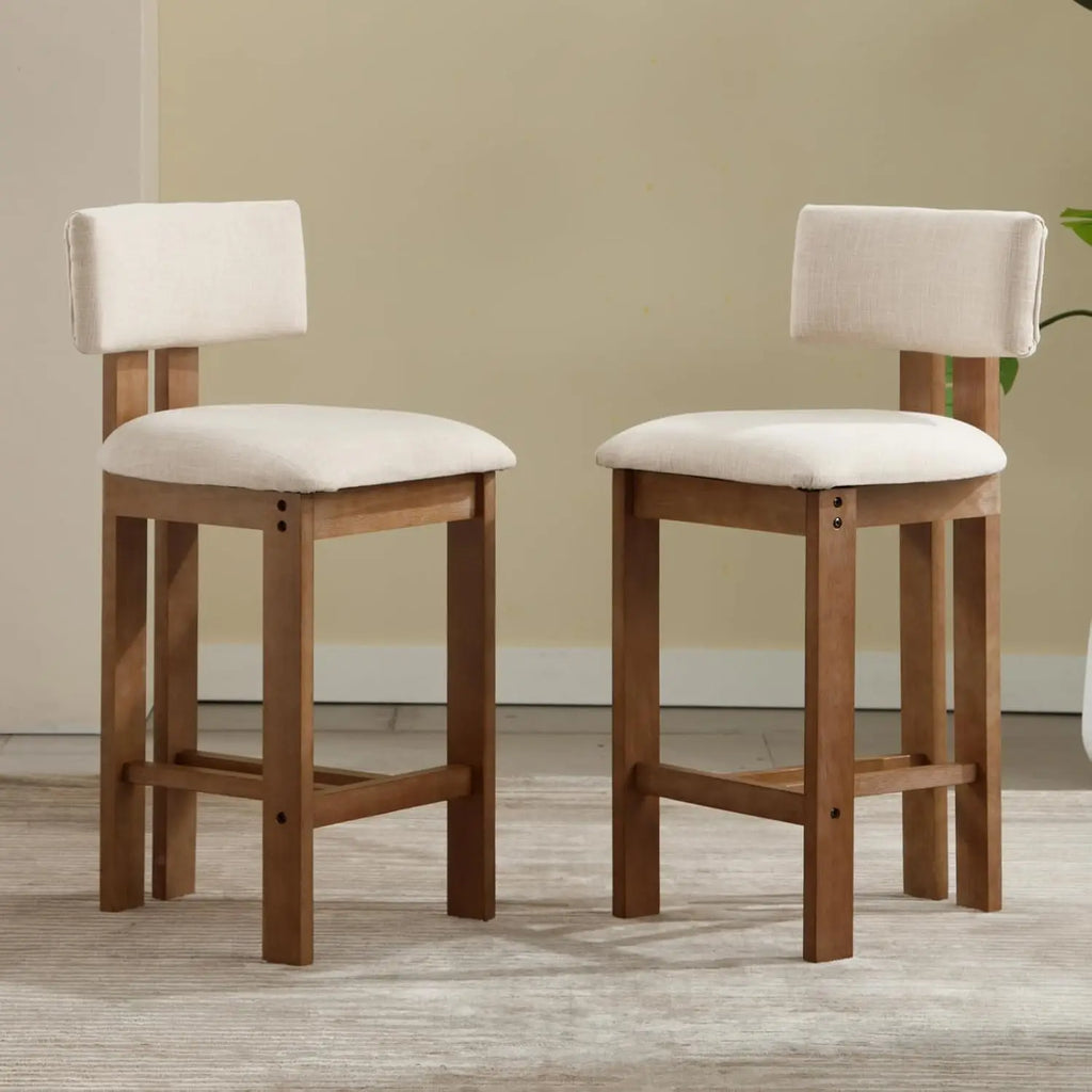 Dulwich Linen Bar Stools Set of 2, Wooden Legs, Mid-Century Style