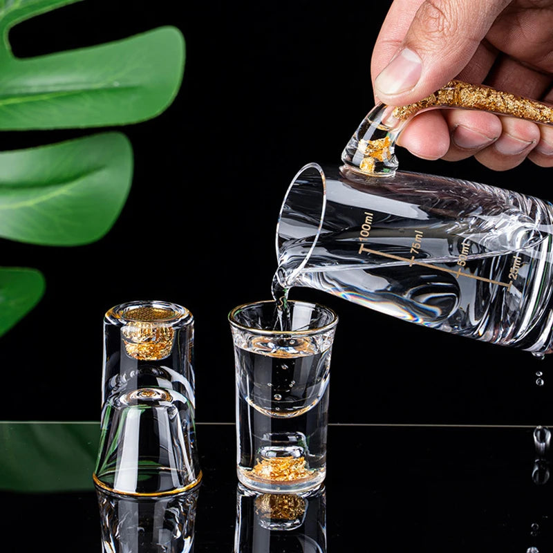 Gold-Foil Crystal Shot Glass Set with Dispenser, Gift Boxed