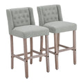 Rustic Bar Stools Set of 2, Linen, Wood Legs