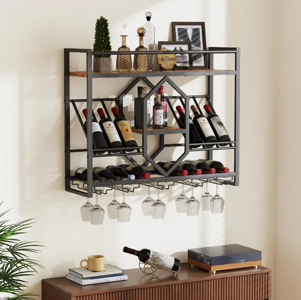 Wrought Iron Wine Rack, Wall-Mounted Display