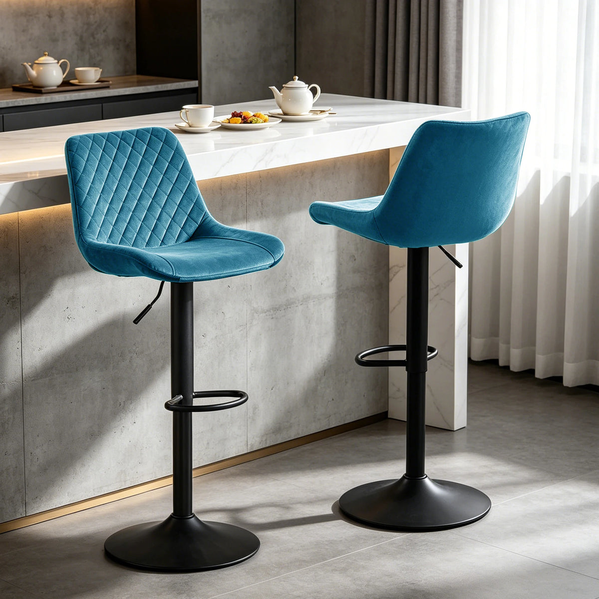 Shoreditch Velvet Bar Stools Set of 2, Swivel