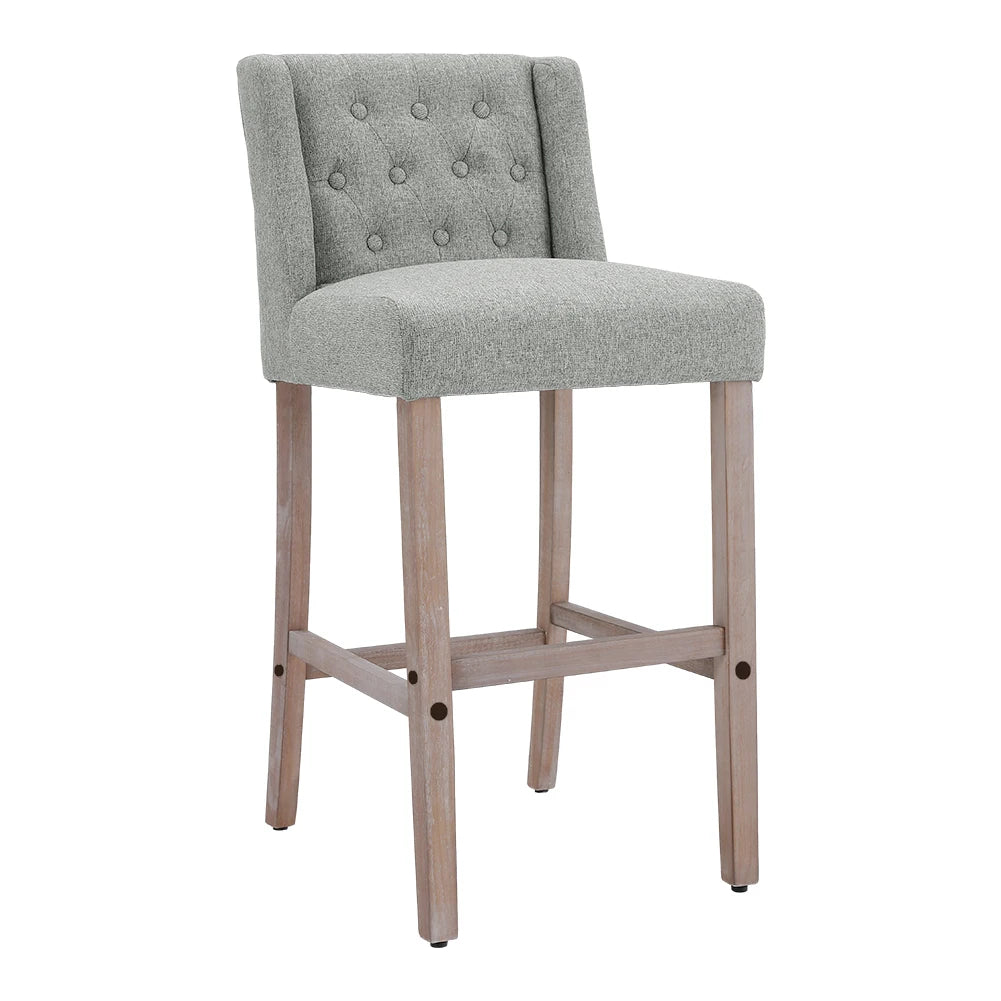 Rustic Bar Stools Set of 2, Linen, Wood Legs