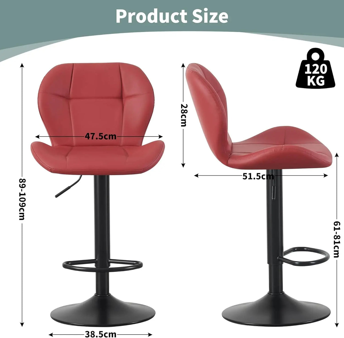 Swivel Bar Stools Set of 2, Faux Leather, Footrest