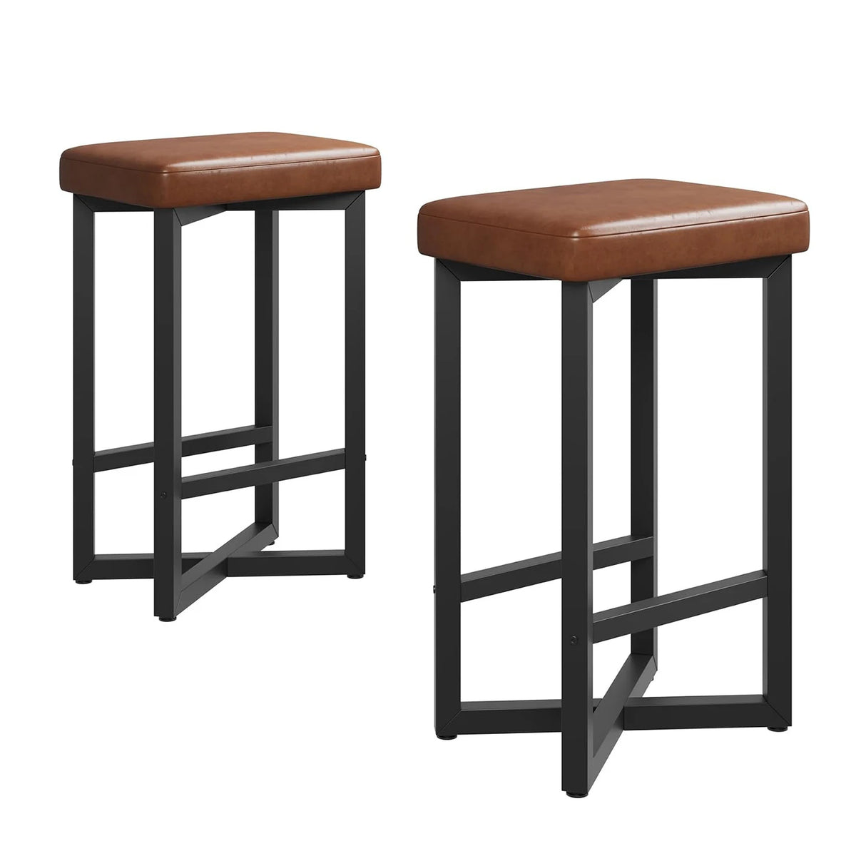 Backless Bar Stools Set of 2, PU Leather, 62.5cm
