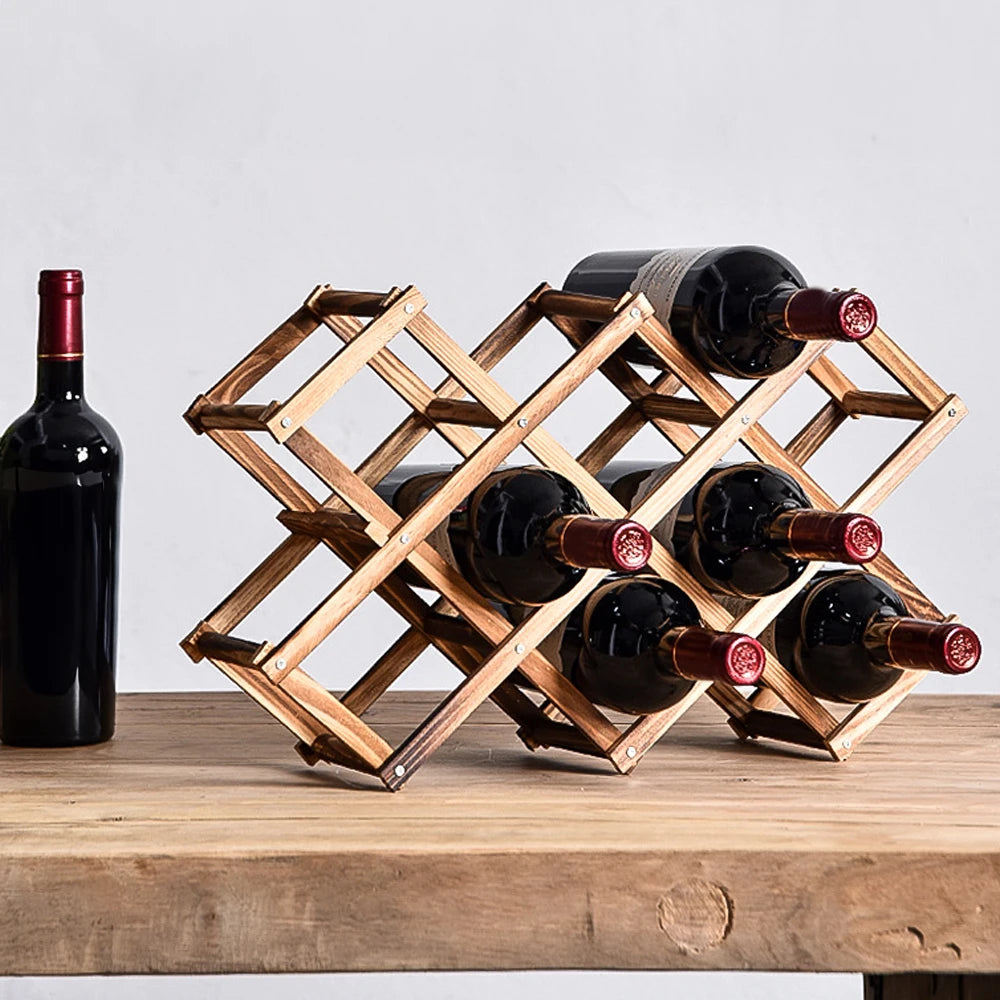 Foldable Wooden Wine Rack, 10 Bottles