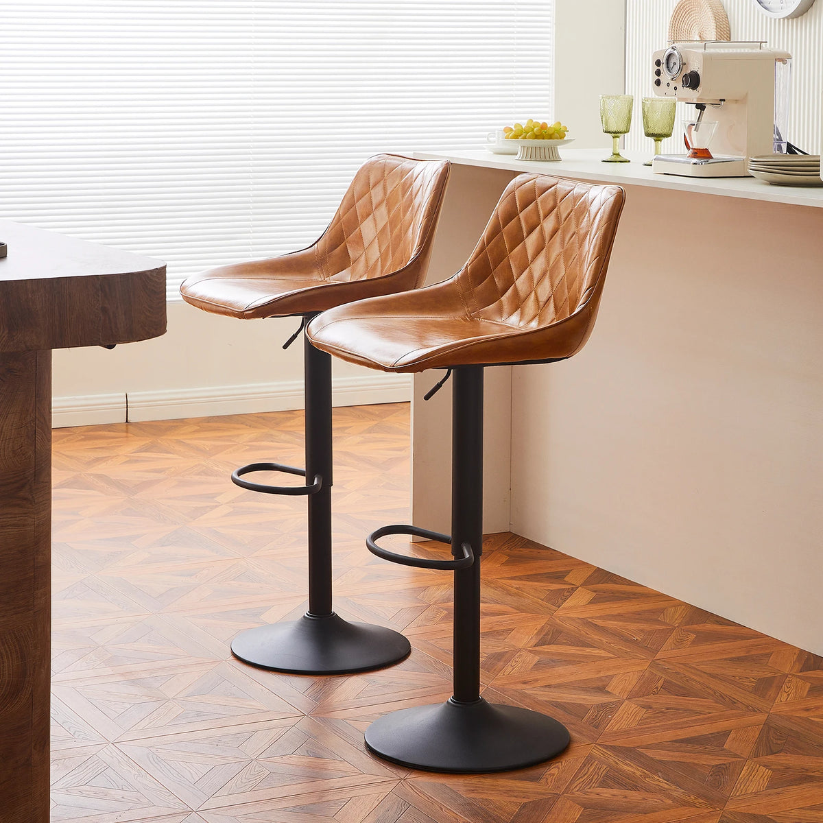 Chelsea Swivel Bar Stools Set of 2, Faux Leather, Height Adjustable