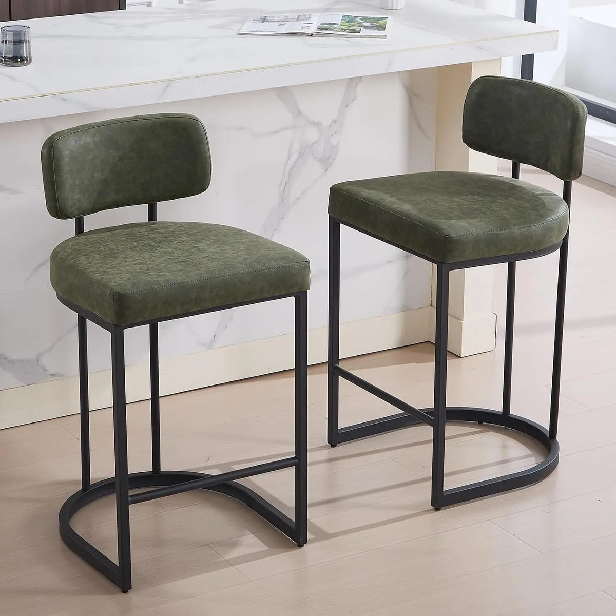 Newcastle Bar Stools Set of 2, Metal Legs, Green