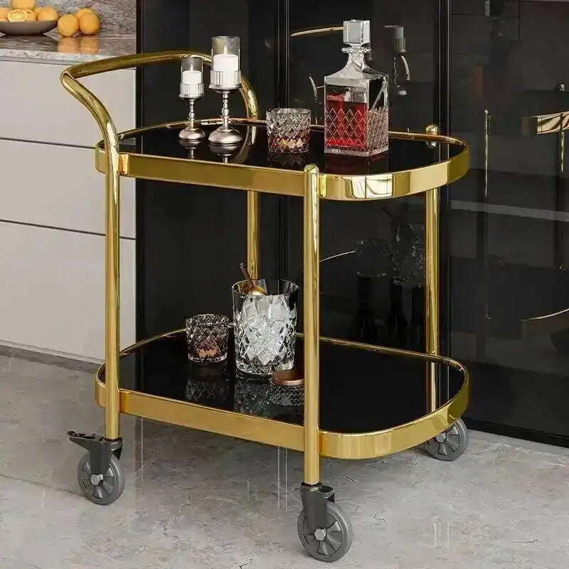 Double-Tier Glass Drinks Trolley, Gold or Rose Gold