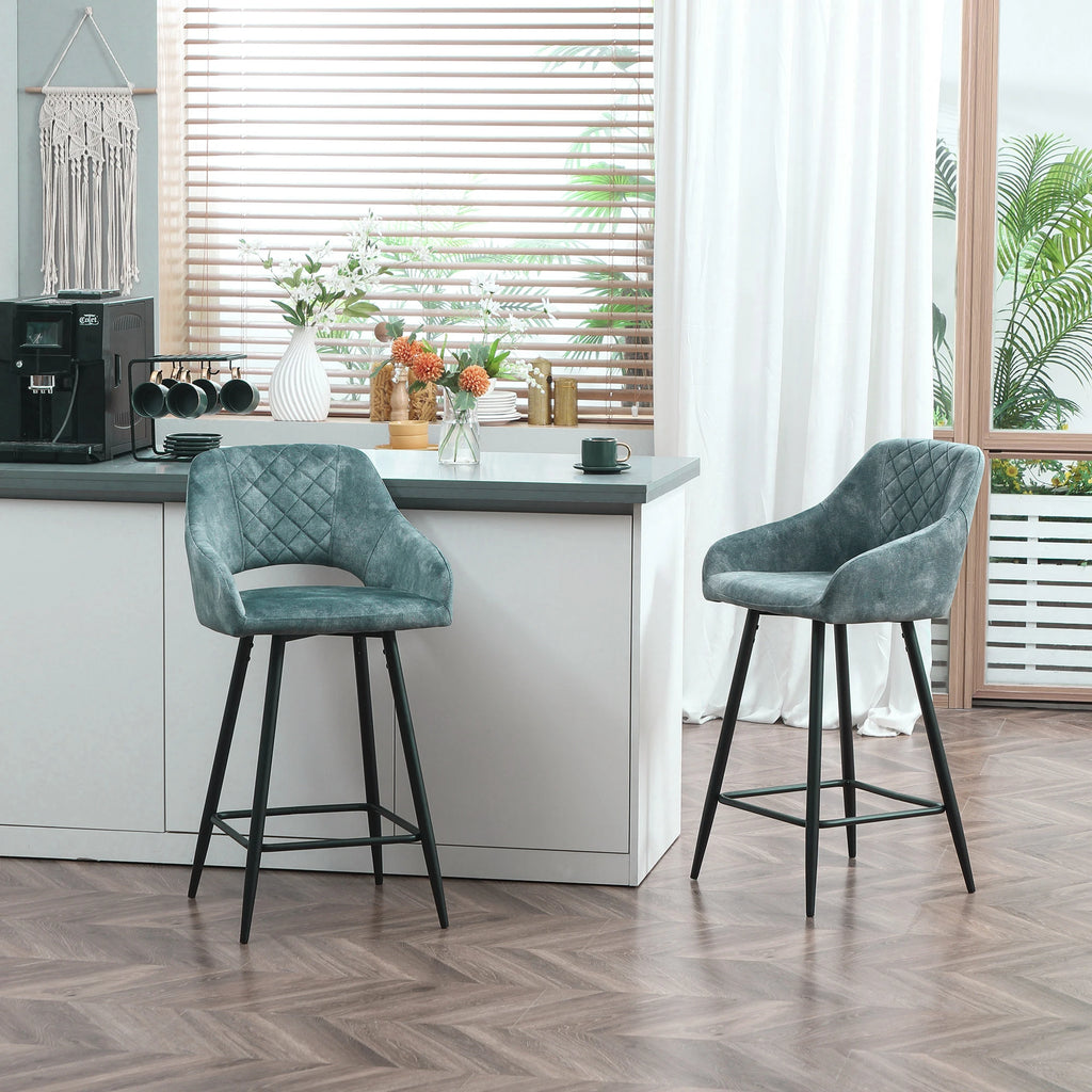 Harrogate Velvet Bar Stools Set of 2, Blue