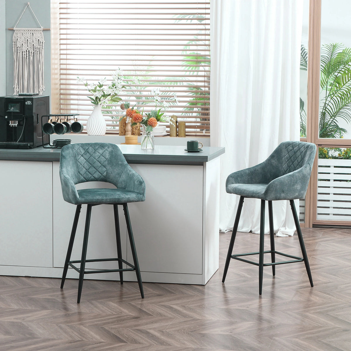 Harrogate Velvet Bar Stools Set of 2, Blue