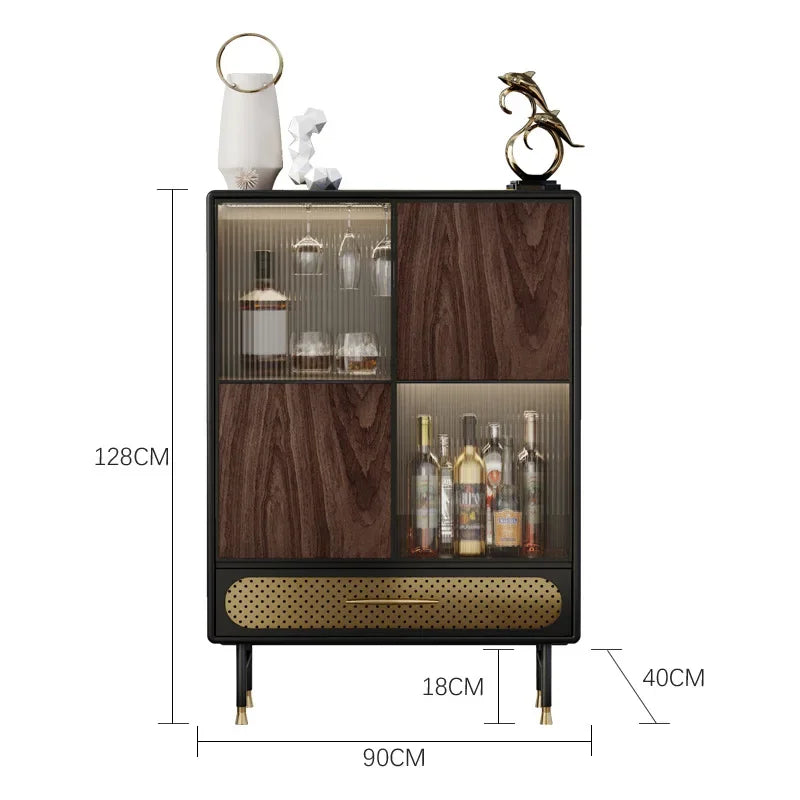 Italian Light Luxury Drinks Cabinet, Wine Display, Solid Wood & Glass