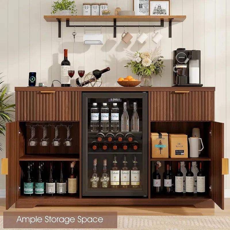 Fluted Drinks Cabinet, Coffee Bar with Fridge Space