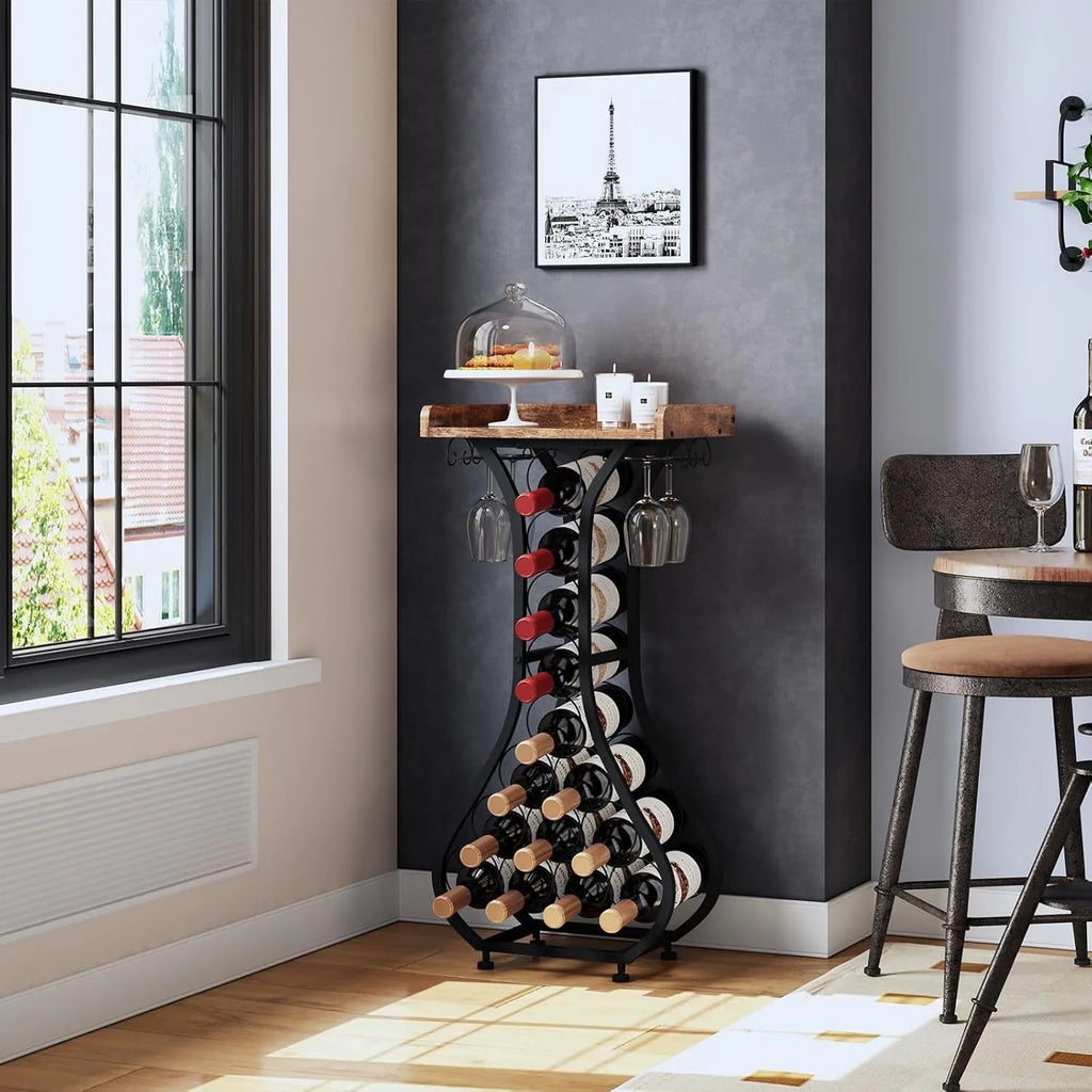 Freestanding Wine Rack Table with Glass Holder