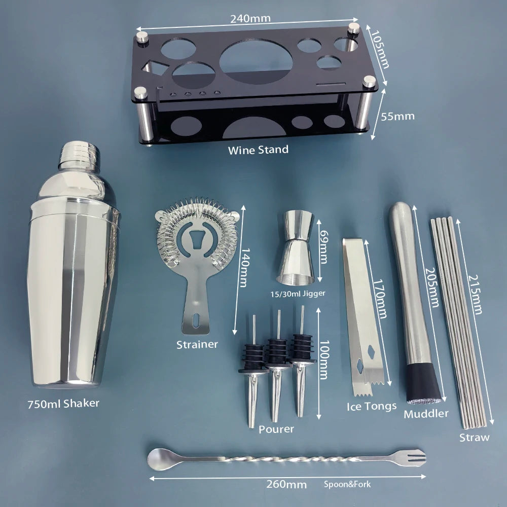 Cocktail Shaker Set, 13-Piece, Stainless Steel